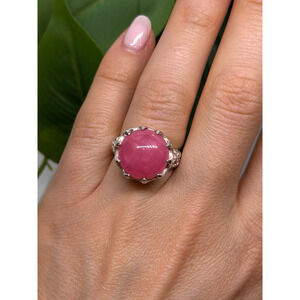 925 Sterling Silver Pink Agate Flower Ring Size 7.5